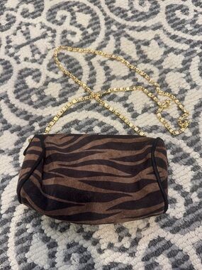 Brown Zebra Print Crossbody Bag with Gold Chain